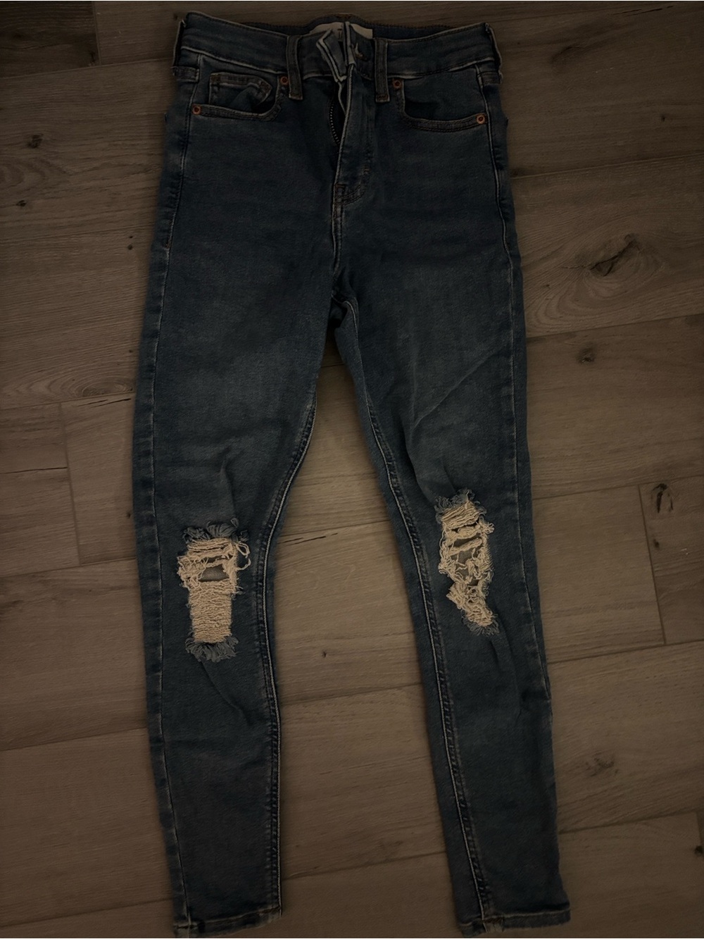 Topshop Distressed Dark Blue High-Rise Skinny Jeans